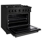 ZLINE 36 in. 5.2 cu. ft. Classic Dual Fuel Range with 6 Burner Gas Cooktop and Electric Convection Oven in Black Stainless Steel (CDRB-36) side, open.