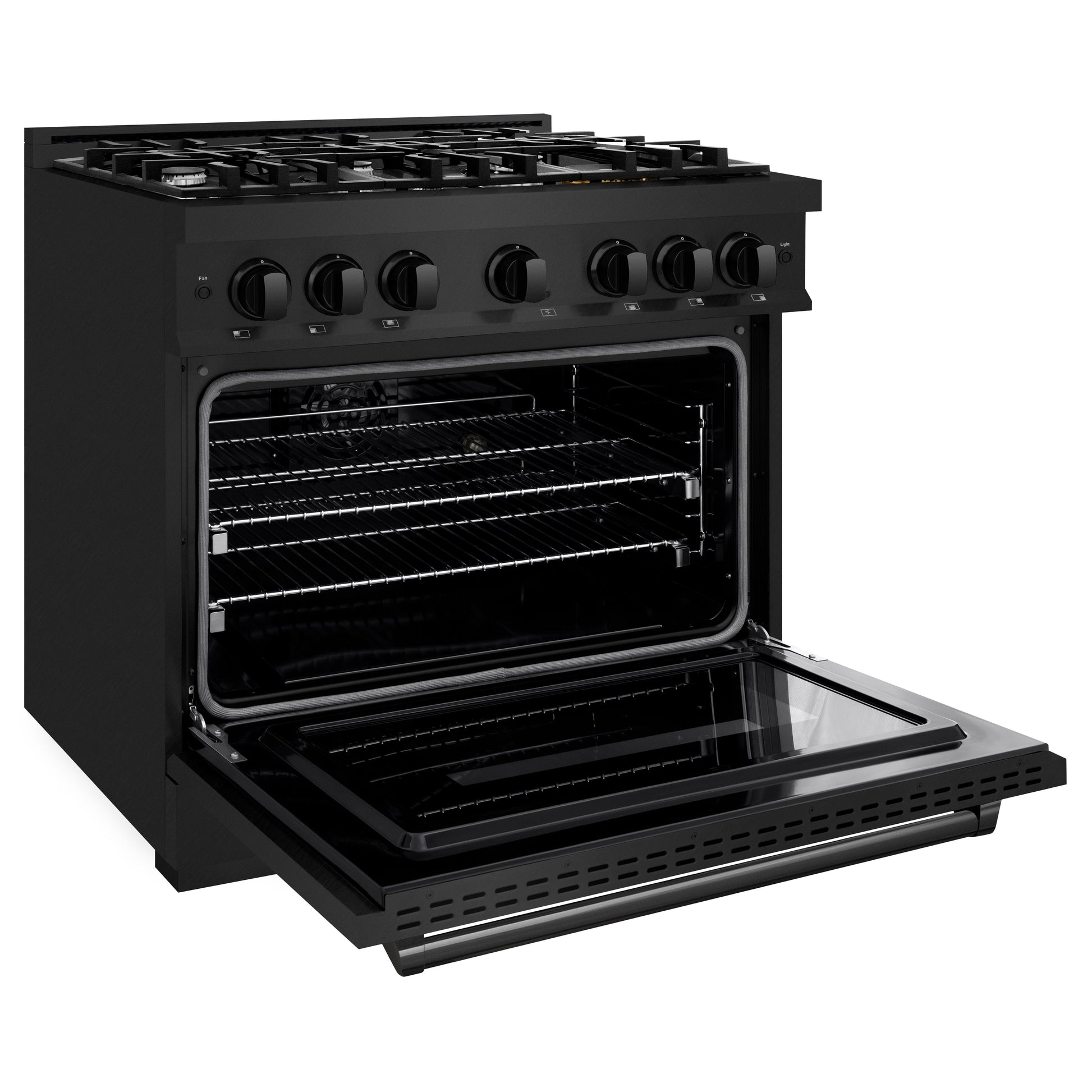 ZLINE 36 in. 5.2 cu. ft. Classic Dual Fuel Range with 6 Burner Gas Cooktop and Electric Convection Oven in Black Stainless Steel, Open Box-Great Condition