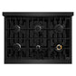 ZLINE 36 in. 5.2 cu. ft. Classic Dual Fuel Range with 6 Burner Gas Cooktop and Electric Convection Oven in Black Stainless Steel (CDRB-36) top-down, above cooktop.