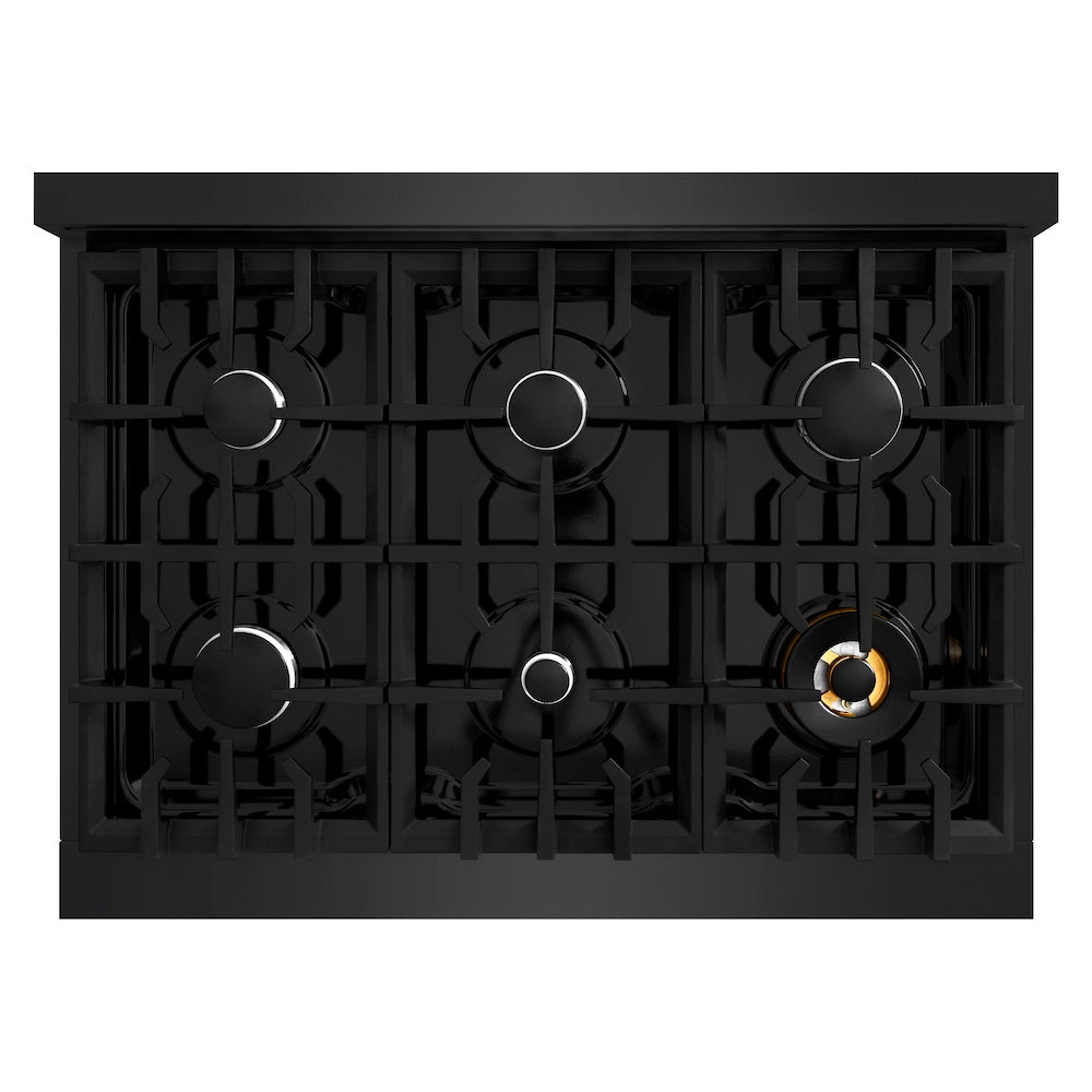 ZLINE 36 in. 5.2 cu. ft. Classic Dual Fuel Range with 6 Burner Gas Cooktop and Electric Convection Oven in Black Stainless Steel, Open Box-Good Condition