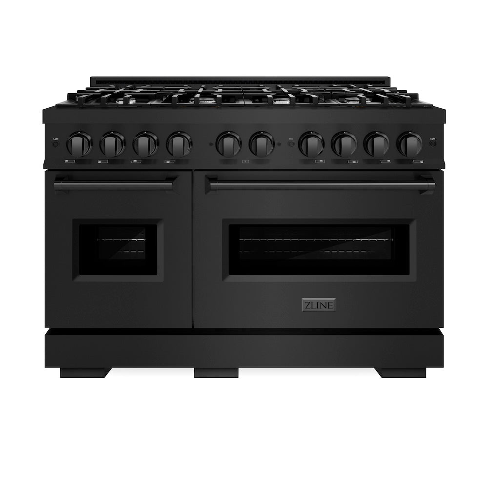 ZLINE 48 in. 6.7 cu. ft. Classic Double Oven Dual Fuel Range with 8 Burner Gas Cooktop in Black Stainless Steel, Open Box-Good Condition