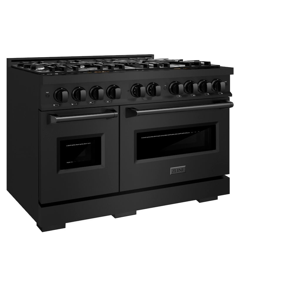 ZLINE 48 in. 6.7 cu. ft. Classic Double Oven Dual Fuel Range with 8 Burner Gas Cooktop in Black Stainless Steel, Open Box-Good Condition