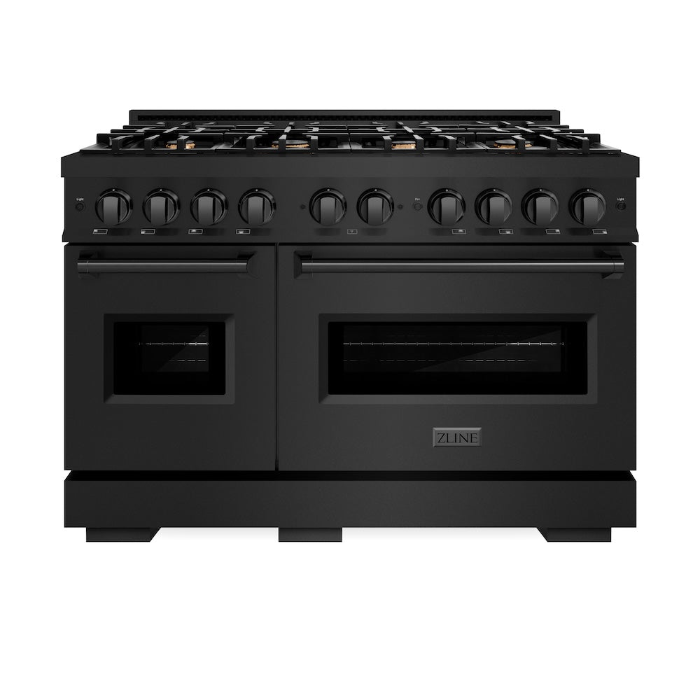 ZLINE 48 in. 6.7 cu. ft. Classic Double Oven Dual Fuel Range in Black Stainless Steel with 8 Brass Burners (CDRB-BR-48)