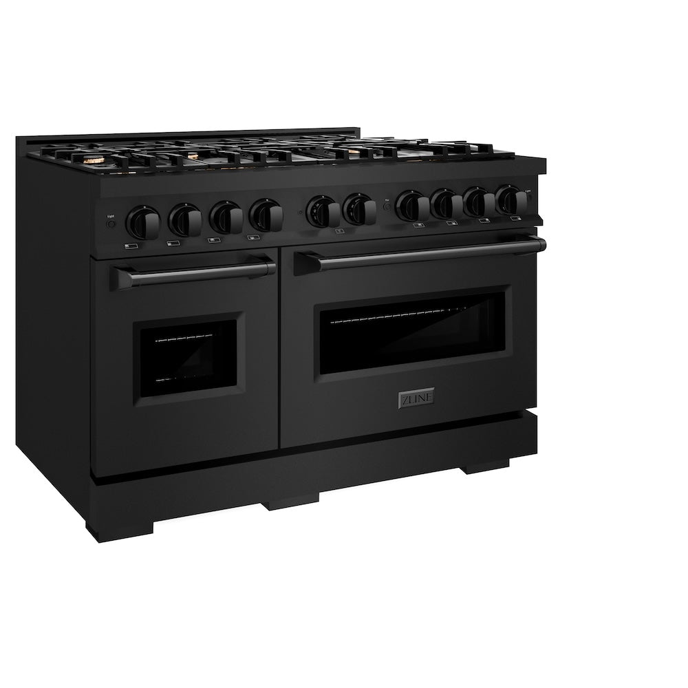 ZLINE 48 in. 6.7 cu. ft. Classic Double Oven Dual Fuel Range in Black Stainless Steel with 8 Brass Burners (CDRB-BR-48)