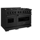 ZLINE 48 in. 6.7 cu. ft. Classic Double Oven Dual Fuel Range in Black Stainless Steel with 8 Brass Burners (CDRB-BR-48) side, oven closed.
