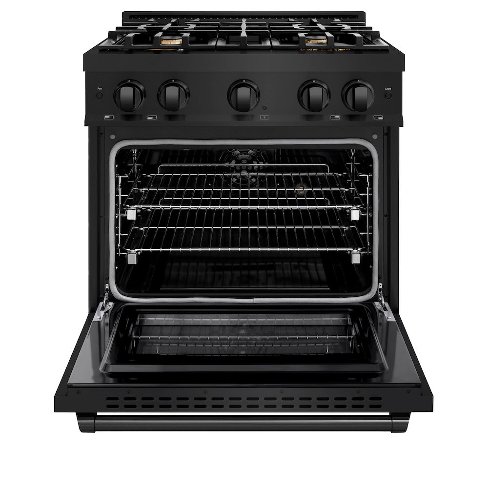 ZLINE 30 in. 4.2 cu. ft. Select Dual Fuel Range with Gas Cooktop and Electric Convection Oven in Black Stainless Steel with 4 Brass Burners (HDRB-BR-30)