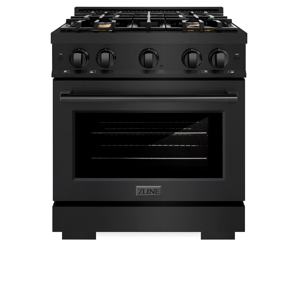 ZLINE 30 in. 4.2 cu. ft. Select Dual Fuel Range with Gas Cooktop and Electric Convection Oven in Black Stainless Steel with 4 Brass Burners (HDRB-BR-30)