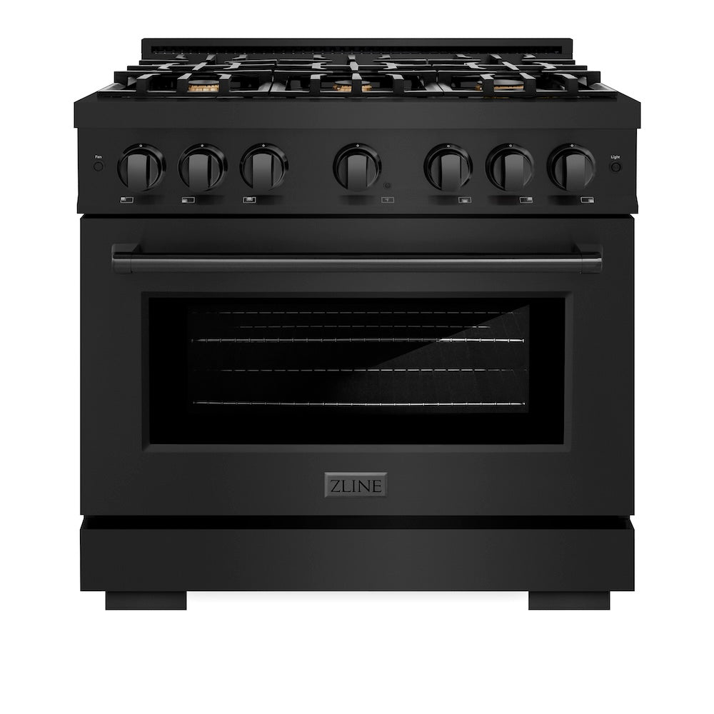 ZLINE 36 in. 5.2 cu. ft. Select Dual Fuel Range with Gas Cooktop and Electric Convection Oven in Black Stainless Steel with 6 Brass Burners (HDRB-BR-36)