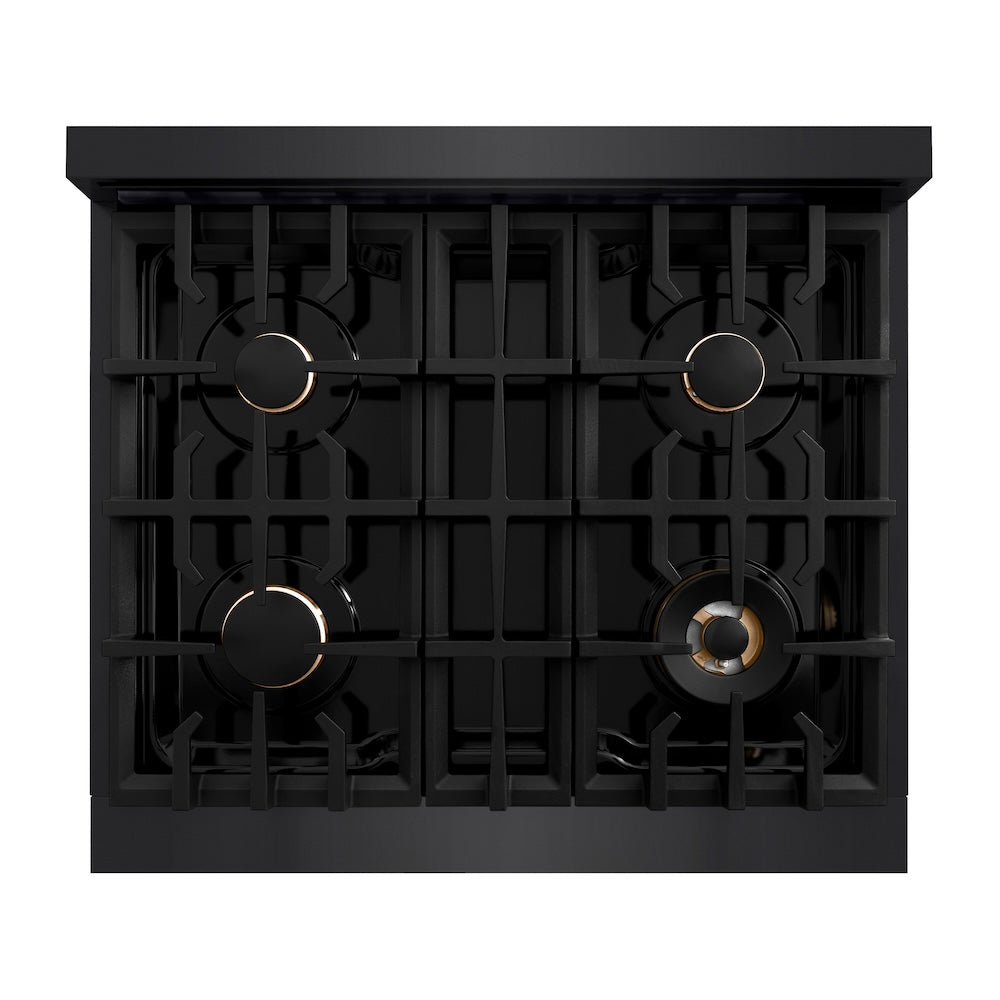 ZLINE 30 in. 4.2 cu. ft. Select Dual Fuel Range with Gas Cooktop and Electric Convection Oven in Black Stainless Steel with 4 Brass Burners (HDRB-BR-30)