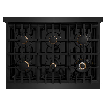 ZLINE 36 in. 5.2 cu. ft. Select Dual Fuel Range with Gas Cooktop and Electric Convection Oven in Black Stainless Steel with 6 Brass Burners, Open Box-Great Condition