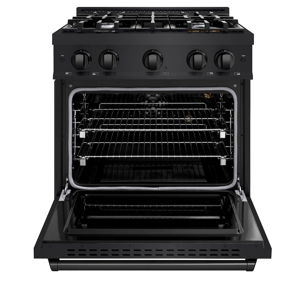 ZLINE 30 in. 4.2 cu. ft. Classic Gas Range with 4 Burner Cooktop and Convection Gas Oven in Black Stainless Steel, Open Box-Good Condition