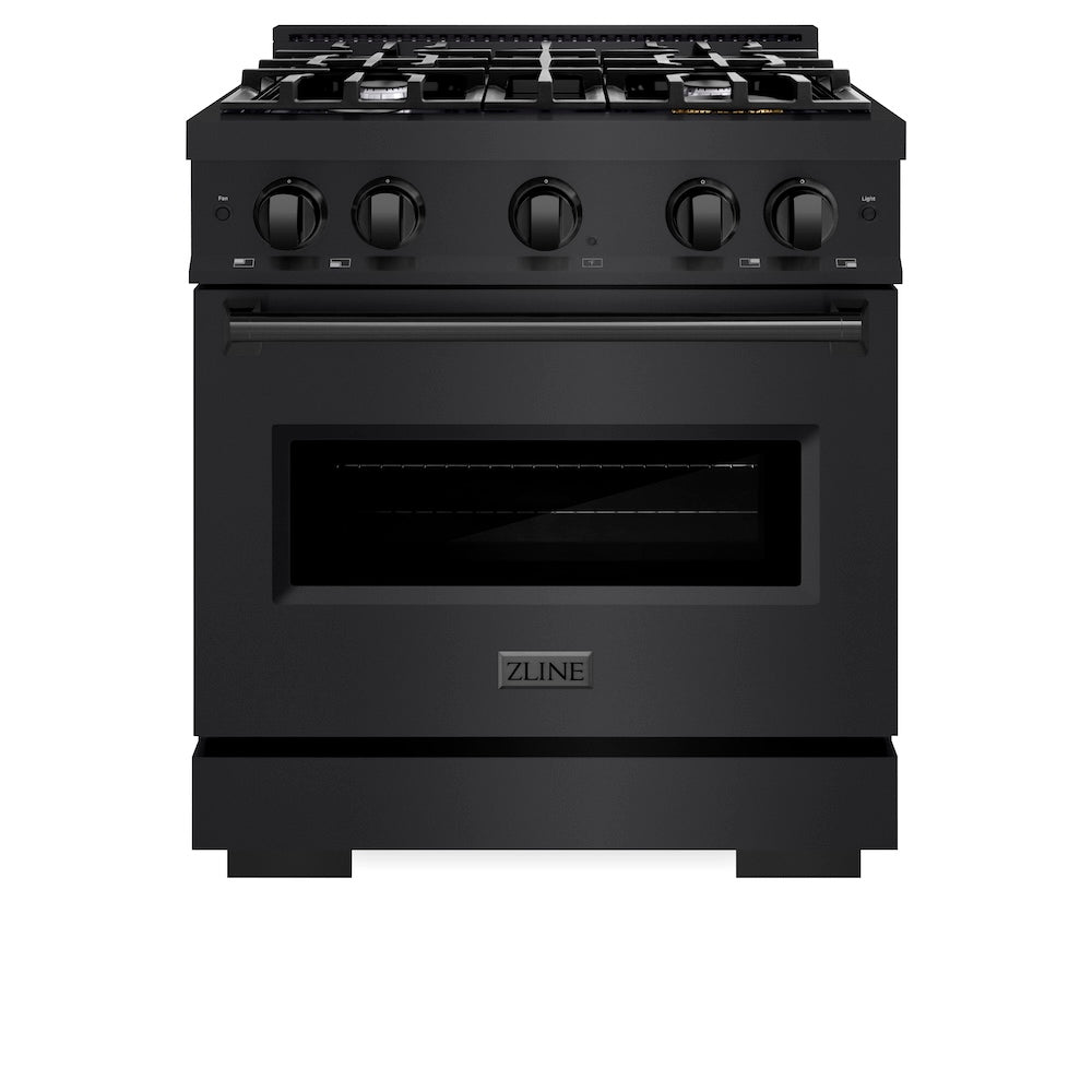 ZLINE 30 in. 4.2 cu. ft. Classic Gas Range with 4 Burner Cooktop and Convection Gas Oven in Black Stainless Steel, Open Box-Good Condition
