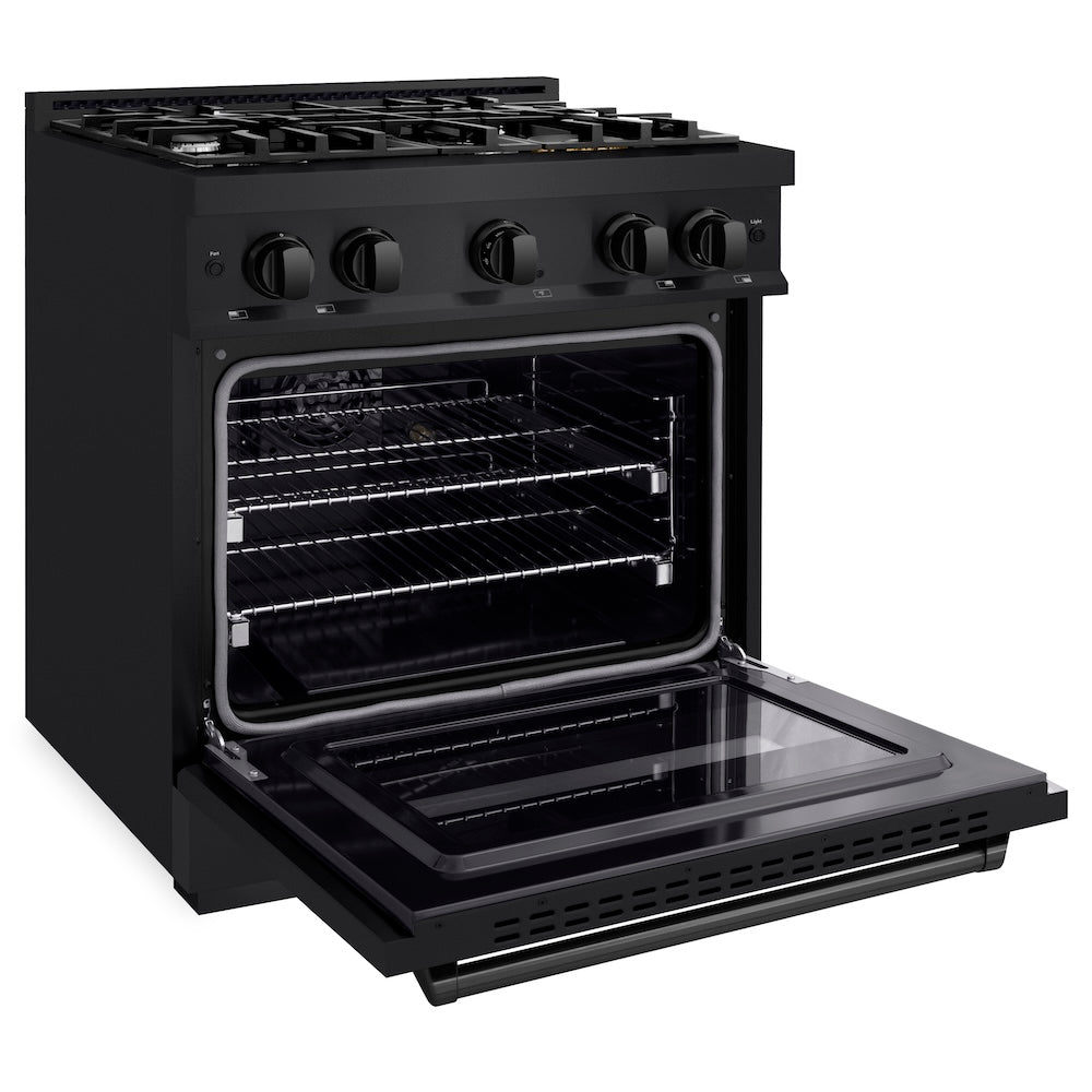 ZLINE 30 in. 4.2 cu. ft. Classic Gas Range with 4 Burner Cooktop and Convection Gas Oven in Black Stainless Steel, Open Box-Good Condition