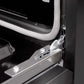 ZLINE 30 in. 4.2 cu. ft. Classic Gas Range with 4 Burner Cooktop and Convection Gas Oven in Black Stainless Steel (CGRB-30) close-up detail, StayPut oven door hinges.