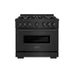 ZLINE 36 in. 5.2 cu. ft. Classic Gas Range with 6 Burner Cooktop and Convection Gas Oven in Black Stainless Steel, Open Box-Great Condition