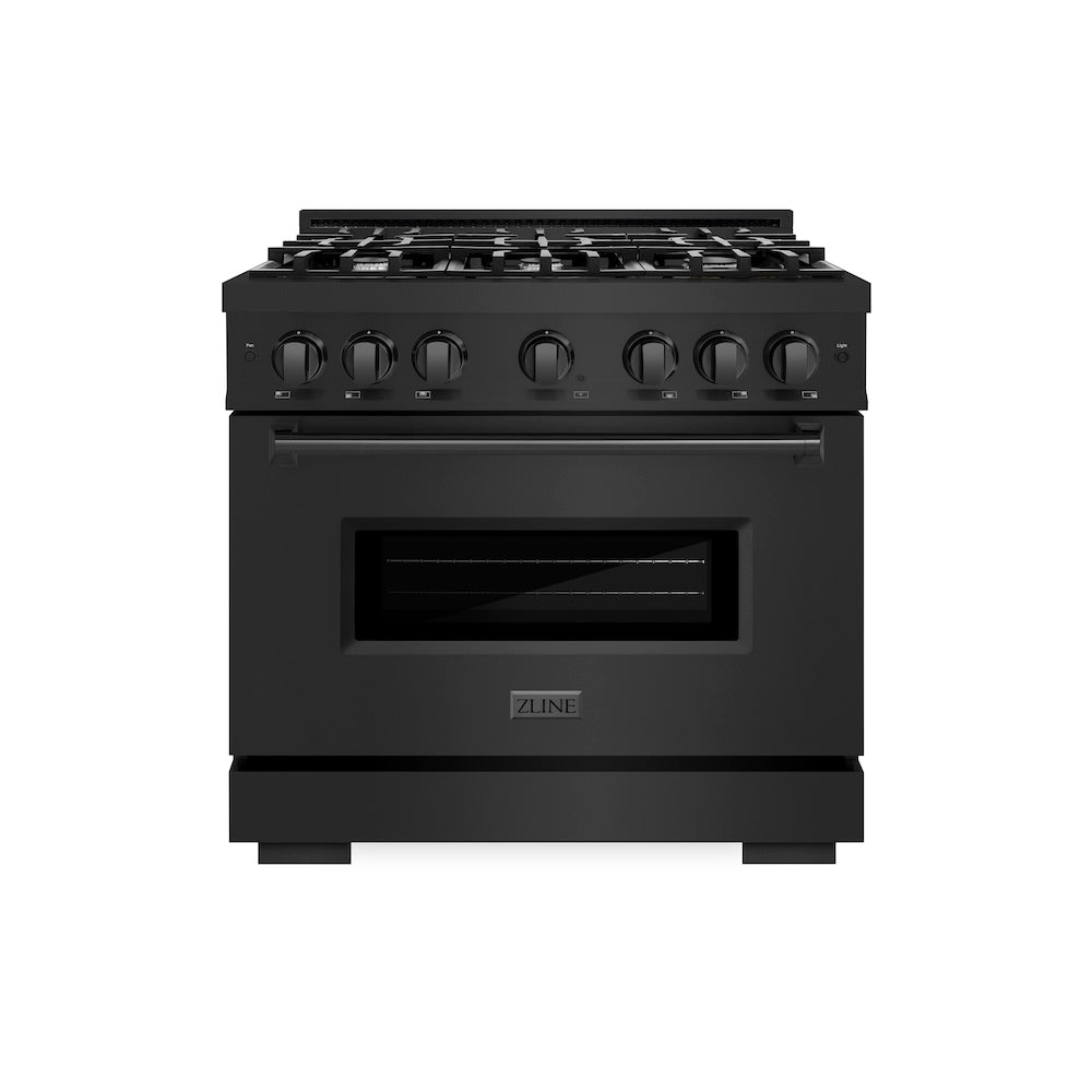 ZLINE 36 in. 5.2 cu. ft. Classic Gas Range with 6 Burner Cooktop and Convection Gas Oven in Black Stainless Steel, Open Box-Great Condition