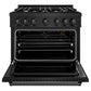 ZLINE 36 in. 5.2 cu. ft. Classic Gas Range with 6 Burner Cooktop and Convection Gas Oven in Black Stainless Steel, Open Box-Great Condition
