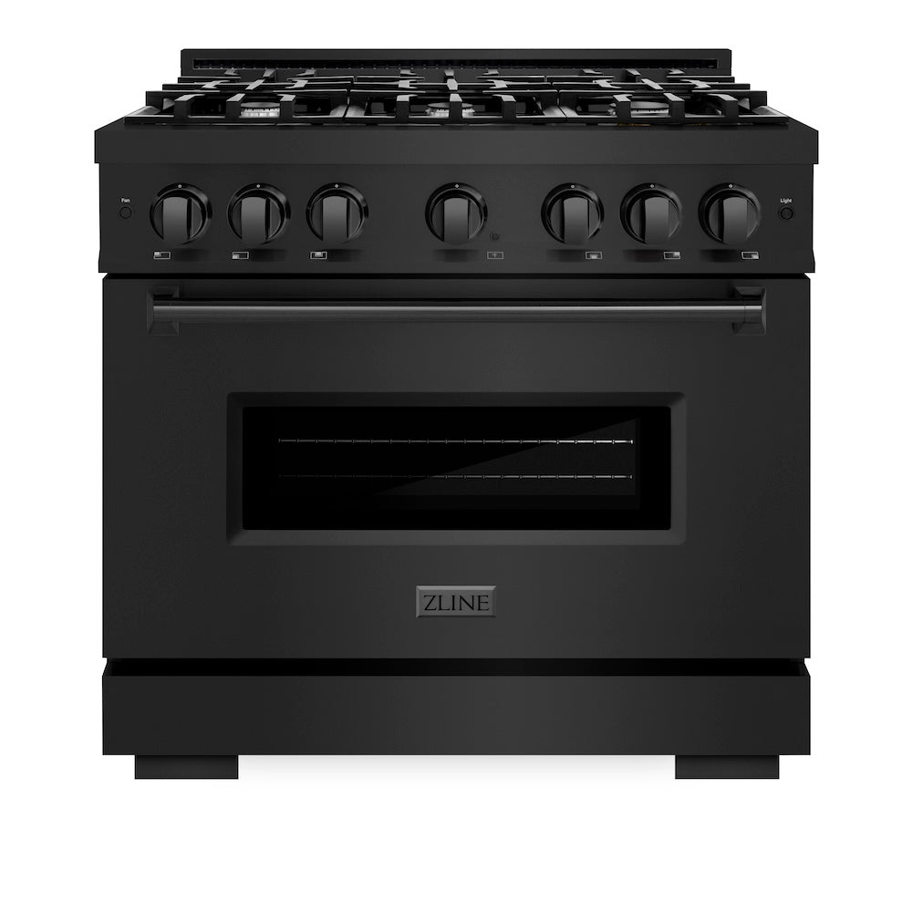 ZLINE 36 in. 5.2 cu. ft. Classic Gas Range with 6 Burner Cooktop and Convection Gas Oven in Black Stainless Steel, Open Box-Good Condition