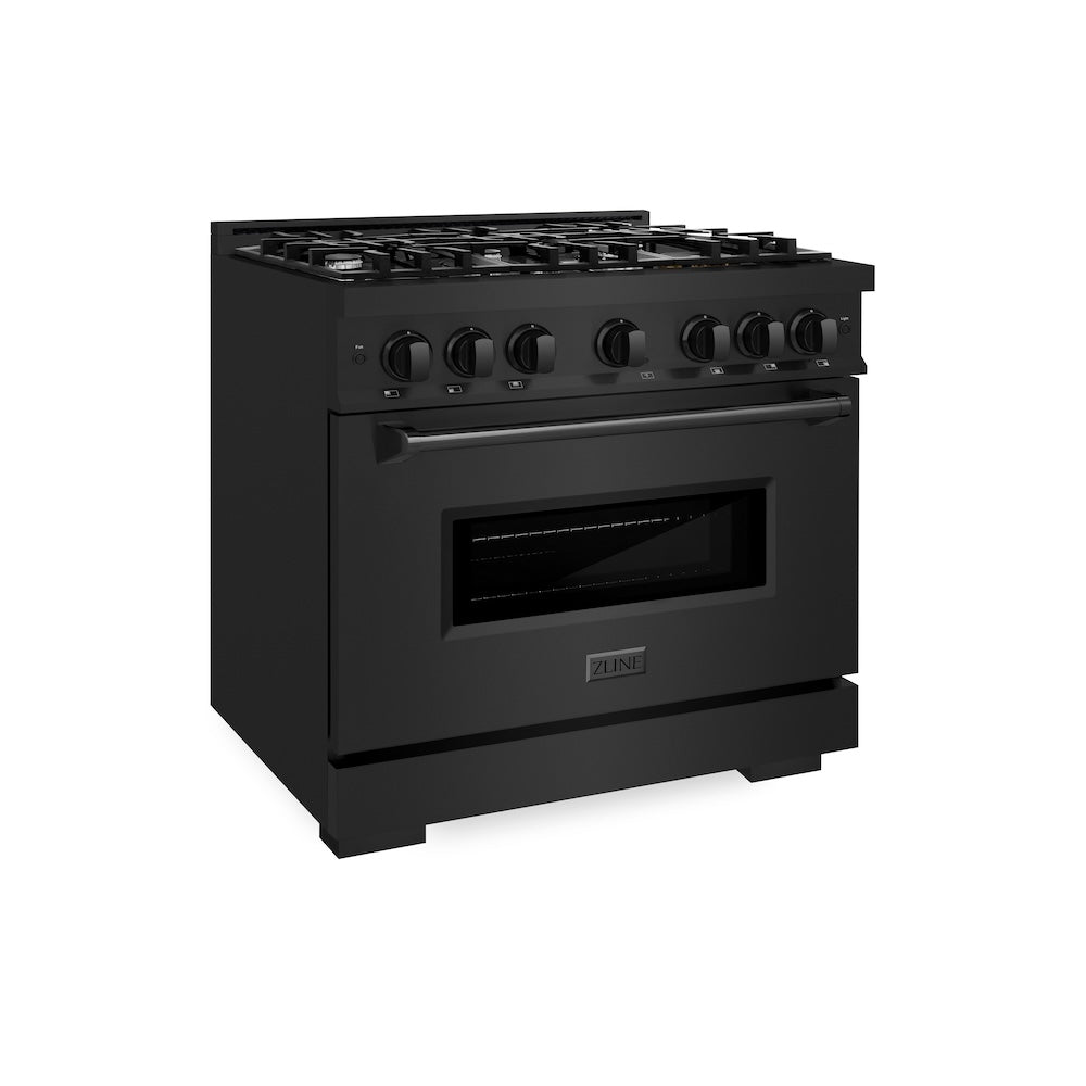 ZLINE 36 in. 5.2 cu. ft. Classic Gas Range with 6 Burner Cooktop and Convection Gas Oven in Black Stainless Steel, Open Box-Good Condition
