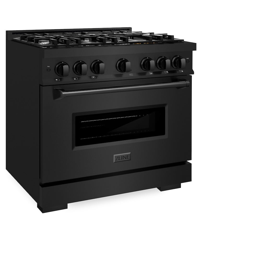 ZLINE 36 in. 5.2 cu. ft. Classic Gas Range with 6 Burner Cooktop and Convection Gas Oven in Black Stainless Steel, Open Box-Good Condition