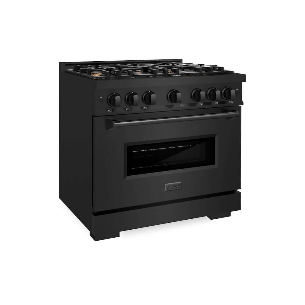 ZLINE 36 in. 5.2 cu. ft. Classic Gas Range with Convection Gas Oven in Black Stainless Steel with 6 Brass Burners (CGRB-BR-36) main image.