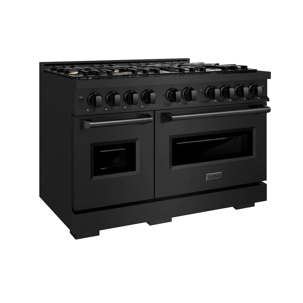 ZLINE 48 in. 6.7 cu. ft. Classic Double Oven Gas Range in Black Stainless Steel with 8 Brass Burners (CGRB-BR-48) main image.