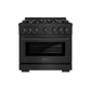 ZLINE 36 in. 5.2 cu. ft. Select Gas Range with Convection Gas Oven in Black Stainless Steel with 6 Brass Burners, Open Box-Great Condition