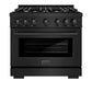 ZLINE 36 in. 5.2 cu. ft. Select Gas Range with Convection Gas Oven in Black Stainless Steel with 6 Brass Burners, Open Box-Great Condition