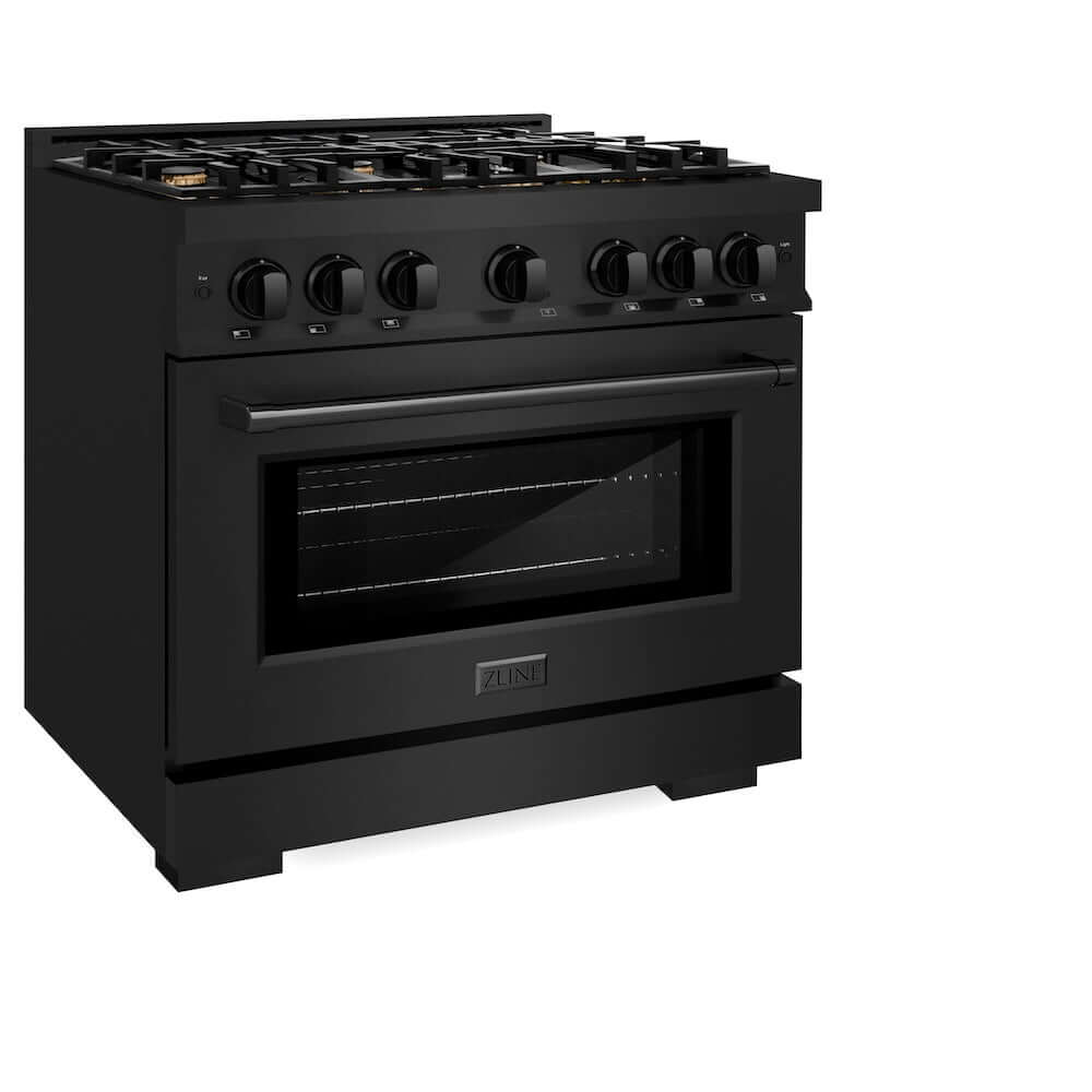 ZLINE 36 in. 5.2 cu. ft. Select Gas Range with Convection Gas Oven in Black Stainless Steel with 6 Brass Burners (HGRB-BR-36)