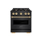 ZLINE Autograph Edition 30 in. 4.2 cu. ft. Classic Gas Range with 4 Burner Cooktop and Convection Gas Oven in Black Stainless Steel and Polished Gold Accents, Open Box-Great Condition