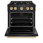 ZLINE Autograph Edition 30 in. 4.2 cu. ft. Classic Gas Range with 4 Burner Cooktop and Convection Gas Oven in Black Stainless Steel and Polished Gold Accents, Open Box-Great Condition