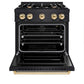 ZLINE Autograph Edition 30 in. 4.2 cu. ft. Classic Gas Range with 4 Burner Cooktop and Convection Gas Oven in Black Stainless Steel and Polished Gold Accents, Open Box-Good Condition