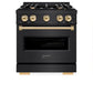 ZLINE Autograph Edition 30 in. 4.2 cu. ft. Classic Gas Range with 4 Burner Cooktop and Convection Gas Oven in Black Stainless Steel and Polished Gold Accents, Open Box-Great Condition