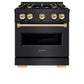 ZLINE Autograph Edition 30 in. 4.2 cu. ft. Classic Gas Range with 4 Burner Cooktop and Convection Gas Oven in Black Stainless Steel and Polished Gold Accents, Open Box-Good Condition