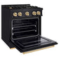 ZLINE Autograph Edition 30 in. 4.2 cu. ft. Classic Gas Range with 4 Burner Cooktop and Convection Gas Oven in Black Stainless Steel and Polished Gold Accents, Open Box-Good Condition