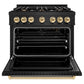 ZLINE Autograph Edition 36 in. 5.2 cu. ft. Classic Gas Range with 6 Burner Cooktop and Convection Gas Oven in Black Stainless Steel and Polished Gold Accents, Open Box-Great Condition