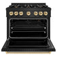 ZLINE Autograph Edition 36 in. 5.2 cu. ft. Classic Gas Range with 6 Burner Cooktop and Convection Gas Oven in Black Stainless Steel and Polished Gold Accents, Open Box-Good Condition
