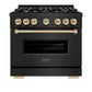 ZLINE Autograph Edition 36 in. 5.2 cu. ft. Classic Gas Range with 6 Burner Cooktop and Convection Gas Oven in Black Stainless Steel and Polished Gold Accents, Open Box-Good Condition