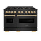 ZLINE Autograph Edition 48 in. 6.7 cu. ft. Classic Double Oven Gas Range with 8 Burner Cooktop in Black Stainless Steel and Polished Gold Accents, Open Box-Good Condition