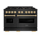 ZLINE Autograph Edition 48 in. 6.7 cu. ft. Classic Double Oven Gas Range with 8 Burner Cooktop in Black Stainless Steel and Polished Gold Accents, Open Box-Great Condition