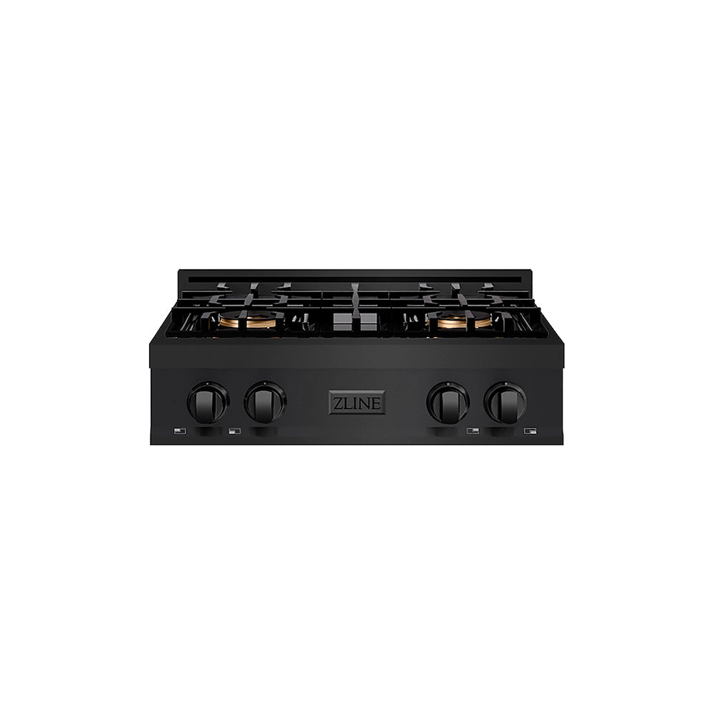 ZLINE 30 in. Classic Gas Rangetop with 4 Burner DuoPro™ Cooktop in Black Stainless Steel (PCRTB-30) front.