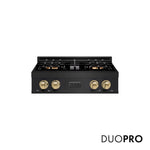 ZLINE Autograph Edition 30 in. Classic Gas Rangetop with 4 Burner DuoPro™ Cooktop in Black Stainless Steel and Champagne Bronze Accents (PCRTBZ-30-CB) front, with DuoPro™ logo.