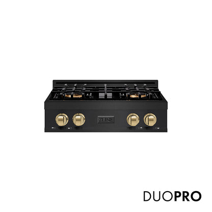 ZLINE Autograph Edition 30 in. Classic Gas Rangetop with 4 Burner DuoPro™ Cooktop in Black Stainless Steel and Champagne Bronze Accents, Open Box-Great Condition
