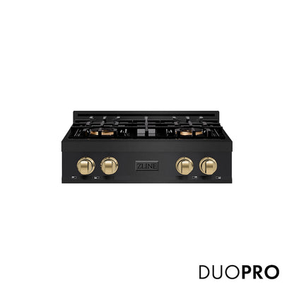ZLINE Autograph Edition 30 in. Classic Gas Rangetop with 4 Burner DuoPro™ Cooktop in Black Stainless Steel and Champagne Bronze Accents, Open Box-Good Condition
