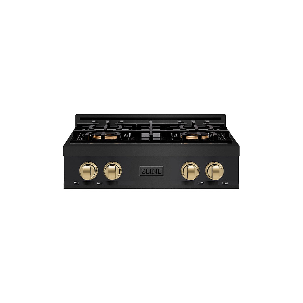 ZLINE Autograph Edition 30 in. Classic Gas Rangetop with 4 Burner DuoPro™ Cooktop in Black Stainless Steel and Champagne Bronze Accents, Open Box-Good Condition