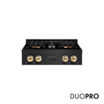 ZLINE Autograph Edition 30 in. Classic Gas Rangetop with 4 Burner DuoPro™ Cooktop in Black Stainless Steel and Polished Gold Accents (PCRTBZ-30-G) front, with DuoPro™ logo.