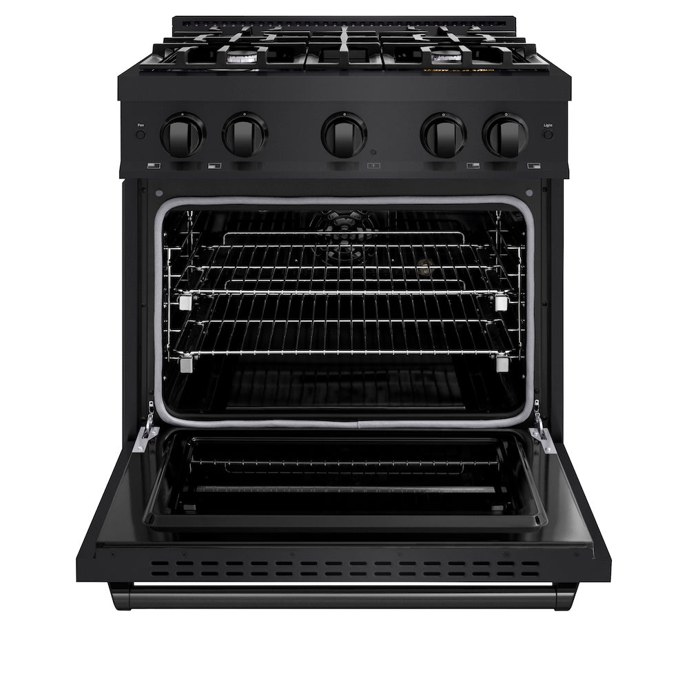 ZLINE 30 in. 4.2 cu. ft. Classic Dual Fuel Range with 4 Burner Gas Cooktop and Electric Convection Oven in Black Stainless Steel, Open Box-Good Condition