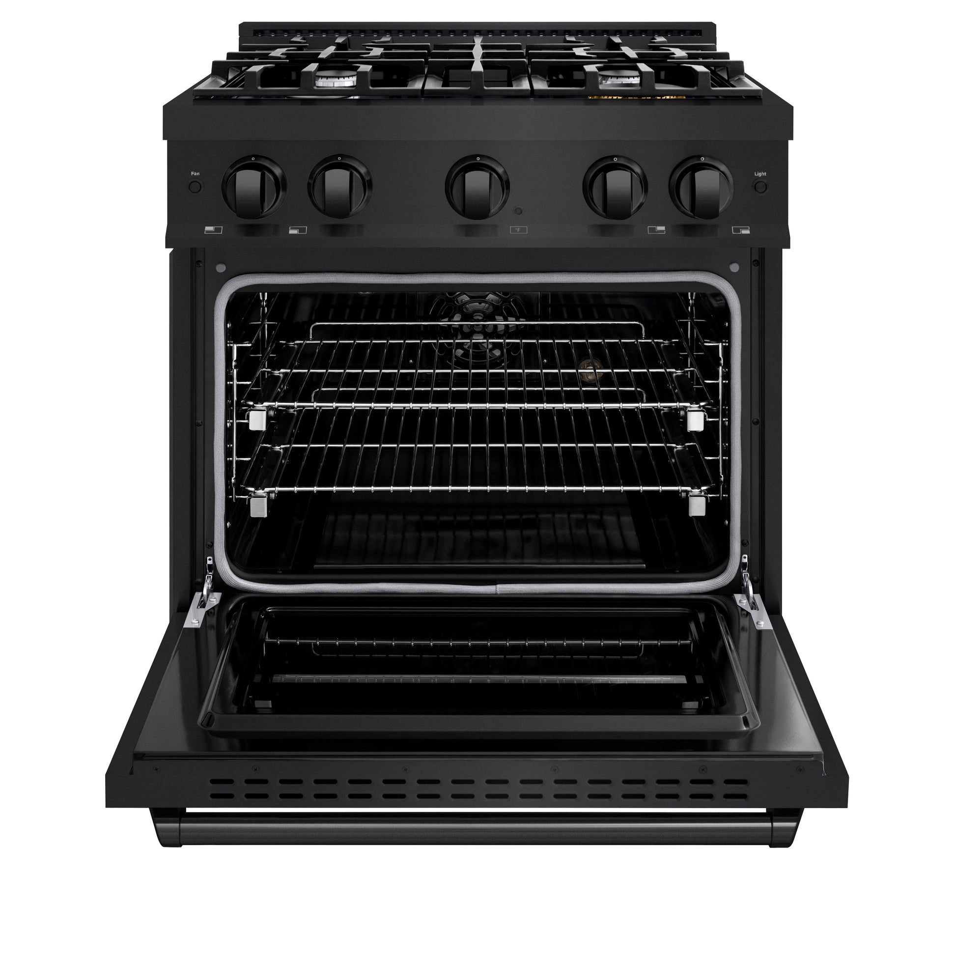 ZLINE 30 in. 4.2 cu. ft. Classic Dual Fuel Range with 4 Burner Gas Cooktop and Electric Convection Oven in Black Stainless Steel, Open Box-Great Condition