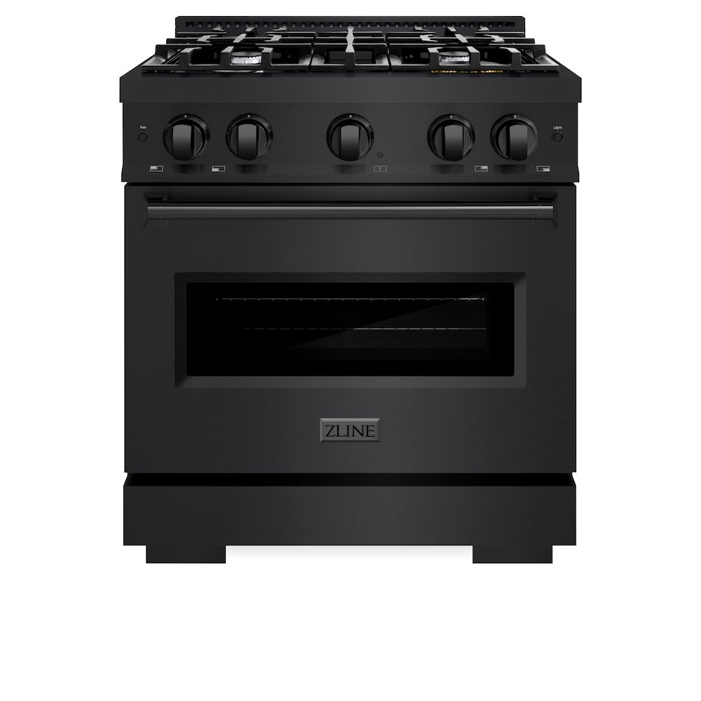 ZLINE 30 in. 4.2 cu. ft. Classic Dual Fuel Range with 4 Burner Gas Cooktop and Electric Convection Oven in Black Stainless Steel (CDRB-30) front, oven closed.