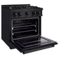 ZLINE 30 in. 4.2 cu. ft. Classic Dual Fuel Range with 4 Burner Gas Cooktop and Electric Convection Oven in Black Stainless Steel (CDRB-30) side, open.